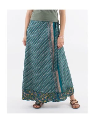 Boho Maxirock mit Wickeleffekt, Blumenmuster, Türkis-Blau, Doppellagig - Bild 1 von 4