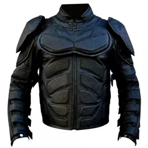 Men Handmade Black Leather Jacket Batman Racing Real Cowhide Motorbike Blazer - Bild 1 von 4