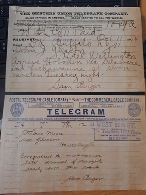 2pcs  1904 St. Louis Summer Olympics Telegram Written by Boxer Samuel Berger USA - Image 1 of 4