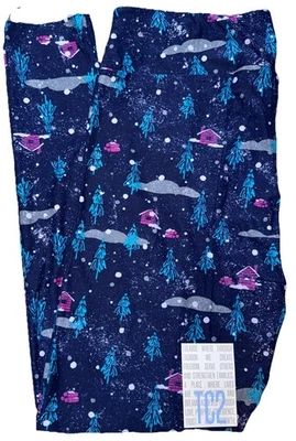 NUEVO LuLaRoe TC2 (18+) Azul Marino Púrpura Casas Árboles Copo de Nieve Navidad Leggings Foto 1 de 4