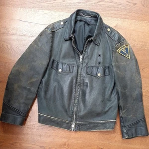 Vintage BUC 1950s NHPD Police Horsehide Leather Riders Jacket Time Aged Talon L - Picture 1 of 16