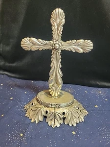 Vintage Silber freistehendes religiöses Kreuz mit Auferstehung Unsterblichkeit Akanthusblatt - Bild 1 von 9