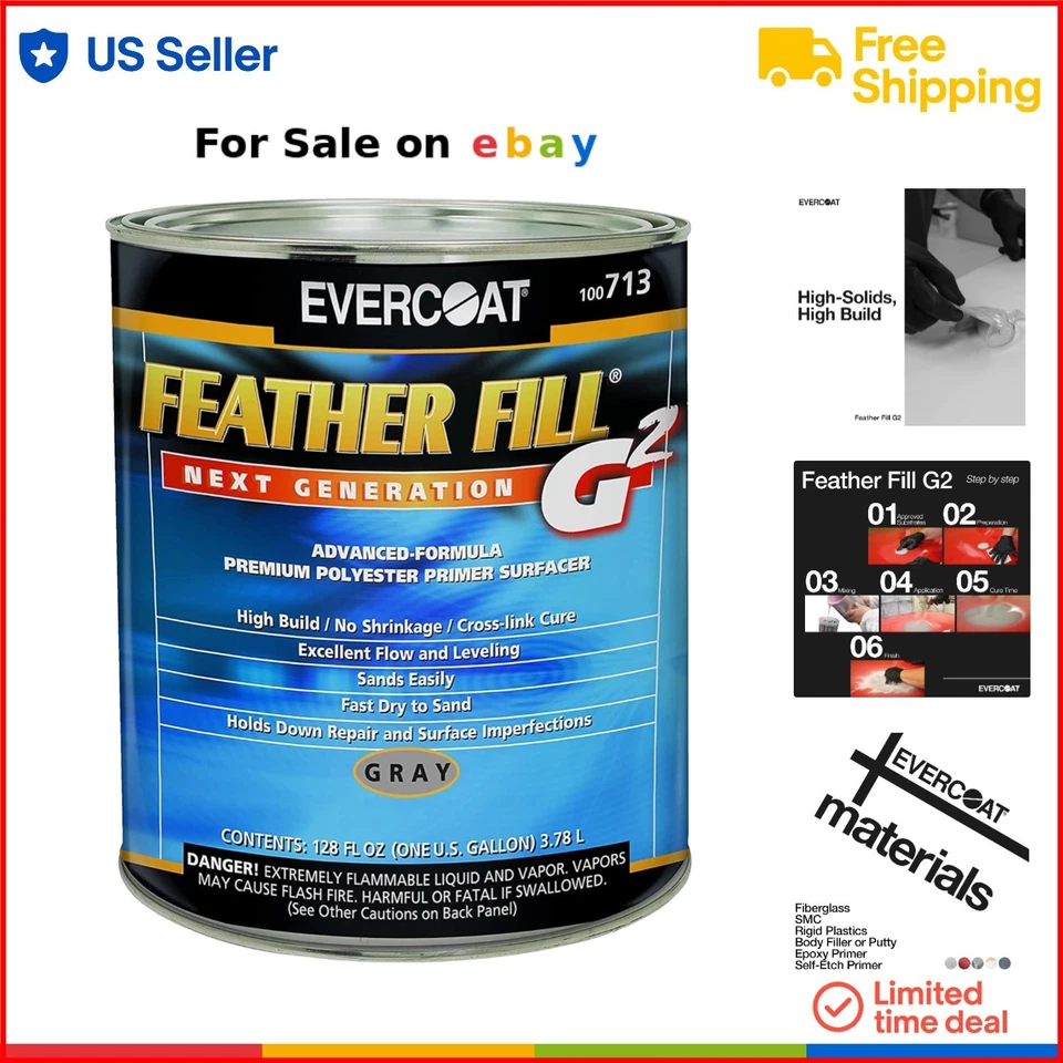 Feather Fill G2 Polyester Primer Surfacer 128oz Gray for Fiberglass Plastics - Image 1 of 4