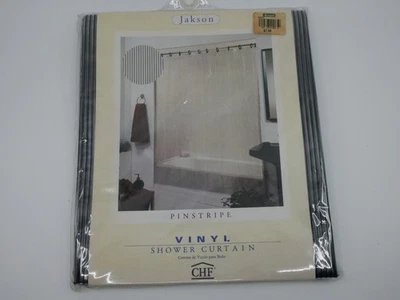 VTG Vinyl Shower Curtain Pin Strip Clear with Black Stripes Jakson 70" x 72" - Image 1 of 4