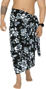 LA LEELA Soft Light Printed Swimsuit Wrap Pareo Mens Beach 72"X42" Black_3032 - Picture 1 of 3