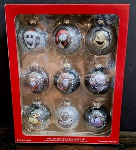 HALLMARK Disney Nightmare Before Christmas Halloween Town SET 9 Glass Ornaments - Picture 1 of 18