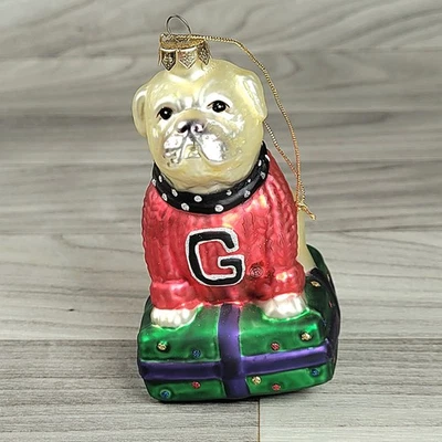 Georgia Bulldogs adorno de vidrio soplado a mano 5" UGA Dawg retirado Foto 1 de 4
