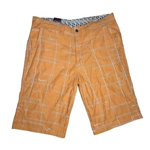 Pepe Jeans London UK Shorts Size 40 Desert Mist Plaid Logo Accents - Picture 1 of 10