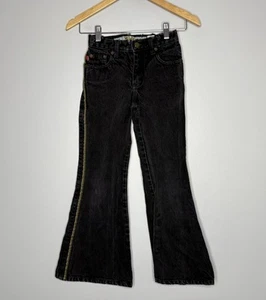 Vintage Girls Y2k Mudd Jeans Size 8 Black Striped Bootcut 22x24 - Picture 1 of 6