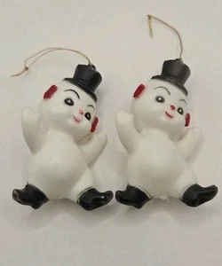 2 Vintage Snowmen Blow Mold Christmas Ornament White Snow Man with Top Hat - Picture 1 of 3