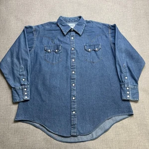 Vintage Rockmount Ranch Wear Western Shirt XL Denim Sawtooth Pocket Pearl Snap - Picture 1 of 18