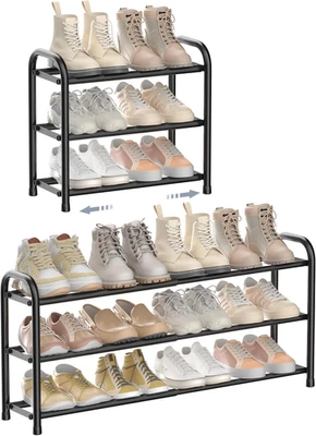 Adjustable 3-Tier Shoe Rack for Small Spaces, Black Metal Organizer - Image 1 of 4