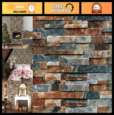 Papel tapiz pelar y pegar piedra sintética - Papel de contacto ladrillo rústico autoadhesivo 1 Foto 1 de 4
