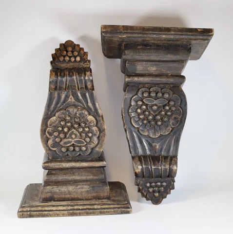 12” Wooden Carved Brackets Shelf Corbel Sconce Rustic Cover