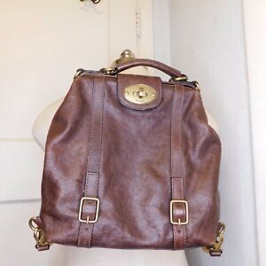 Fossil Emilia Brown Leather Frame Backpack Turnlock Convertible Shoulder Bag