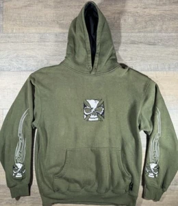Y2K Sapphire Lounge Hoodie Men Skull Green Tribal Flame Grunge Punk XL Vintage - Picture 1 of 22
