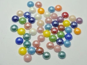 200 Mixed Color Luater AB Round Flatback Glass Cabochon Ceramic Half Pearl 8mm - Bild 1 von 3