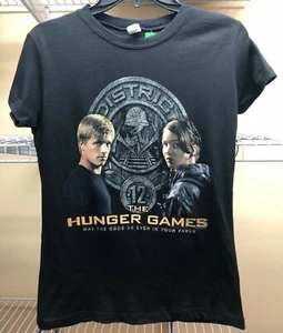 The Hunger Games District 12 Katniss and Peeta Juniors Women T-Shirt Black Sz Sm - Picture 1 of 8