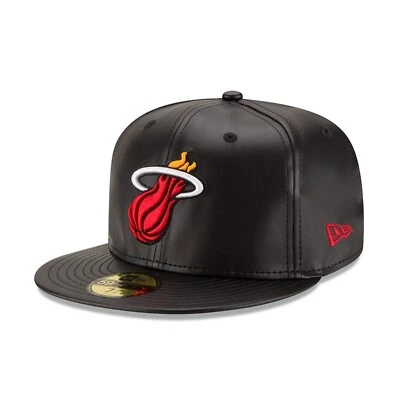 New Era Mens NBA 59Fifty Faux Leather Fitted - Miami Heat 7 1/8 "Used" - Image 1 of 3