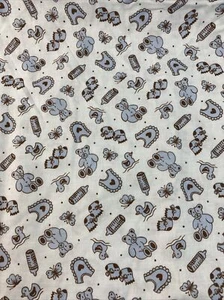 1 Yd Baby Blue Brown Bears Bibs Booties Bottles Nursery Quilt Cotton Fabric 44" - Picture 1 of 8