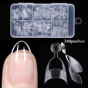 240 Pezzi/Scatola French Nail Art Tips Short Half Cover Acrilico Unghie Finte - Foto 1 di 14