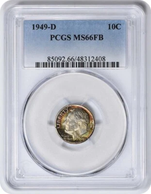 1949-D Roosevelt Silver Dime MS66FB PCGS Toned #2408 - Image 1 of 2