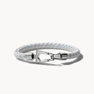 Bulova Marine Star White Braided Leather Mens Bracelet 7" to 7.5" - J96B030 - Picture 1 of 2