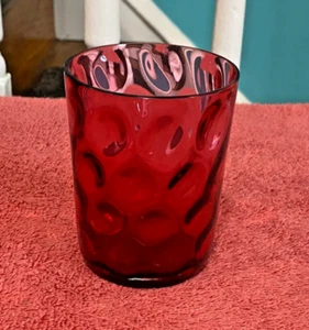 FENTON GLASS CRANBERRY COIN DOT WATER TUMBLER DRINKING GLASS 3 5/8" - Picture 1 of 2