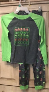 Minecraft Creeper Pajamas Boys LS Size 14/16 2-Piece Shirt & Pants - Picture 1 of 6