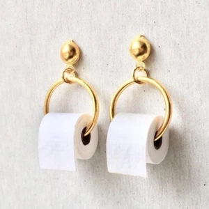 Women Creative Earrings Toilet Paper Roll Ear Drop Funny Ladies Fashion Jewelry - Picture 1 of 12
