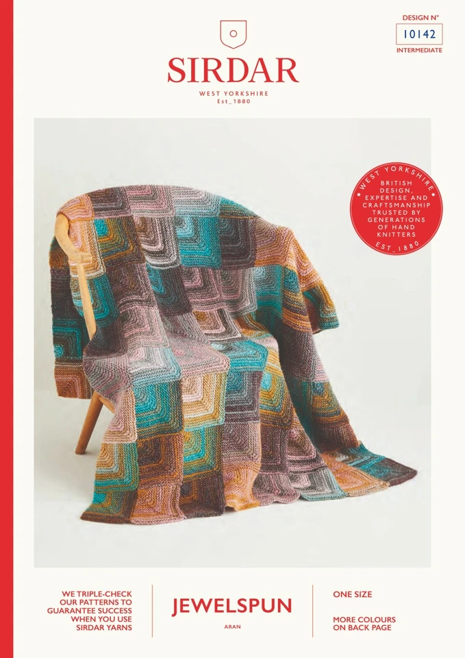 Sirdar 10142 Knitting Pattern Knitted Domino Blanket in Sirdar Jewelspun Aran