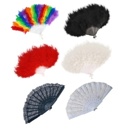 BLACK RED & WHITE FEATHER HAND FAN LADIES BURLESQUE FANCY DRESS COSTUME - Image 1 of 4