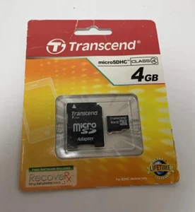 Transcend 4GB Micro SD Memory Card + Adapter for Camera Phone MP3 Tablet - Picture 1 of 3