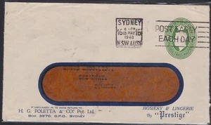 1948 PTPO KGVI 1d Green Embossed Oval H.G. FOLETTA & Co Pty Ltd Cover Australia - Picture 1 of 3