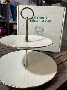 Lenox Ivory & Gold 2 Tier Dessert Stand Greenfield Collection W Box - Picture 1 of 6
