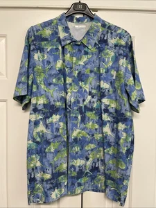 Columbia PFG Mens Large Blue Fish Vented Short Sleeve All Over Print - Picture 1 of 7