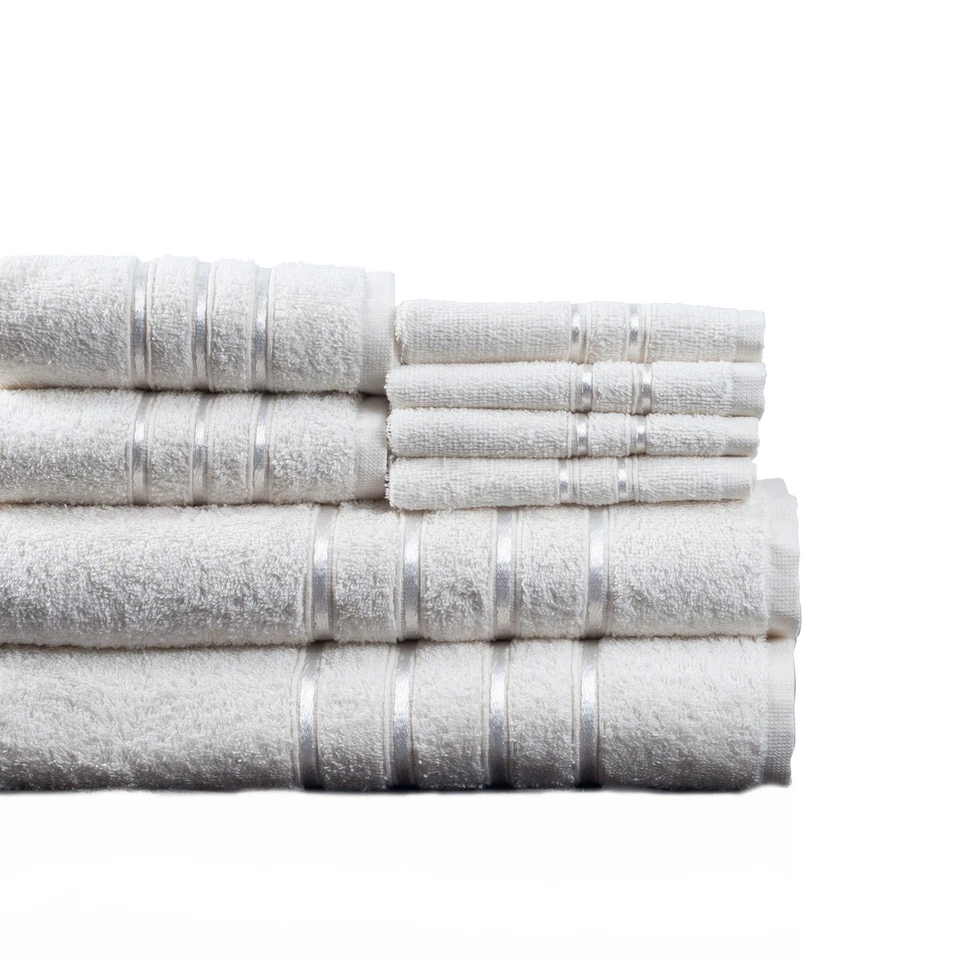Lavish Home 8 Piece Plush Bath Towel Set 100 Cotton White 650 Gsm Soft