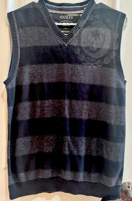 Guess Talla: Chaleco Suéter Mediano de Algodón a Rayas Negro y Gris, Foto 1 de 4