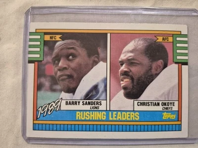 1990 Topps - Leaders Barry Sanders, Christian Okoye #28 - Image 1 of 2