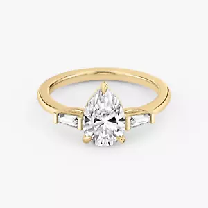2 Ct Pear Cut Lab Grown Diamond Three-Stone Engagement Ring 14k Yellow Gold - Picture 1 of 5