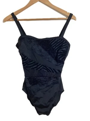 Traje de baño SunFlair Y2K negro terciopelo texturizado adolescentes talla 14 gótico caprichoso Foto 1 de 4