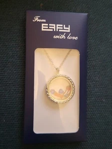 EFFY Medaglione Ciondolo Collana USMC Galleggiante Charms Vetro Tondo Tono Argento Nuovo - Foto 1 di 3
