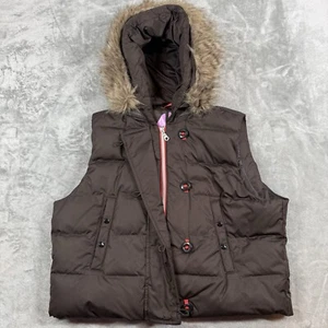 Gap Puffer Vest Youth XL Brown Down Removeable Faux Fur Full Zip Snap - Picture 1 of 12