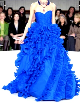 Oscar de la Renta PreFall 2008 Runway Ruffle Blue Ball Gown Long Dress US 10 - Image 1 of 4