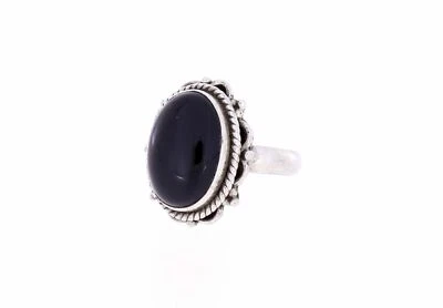 Ring mit Black Onyx groß Chalcedon schwarz filigrane Fassung Silber Größe 58 - 8 - Bild 1 von 4