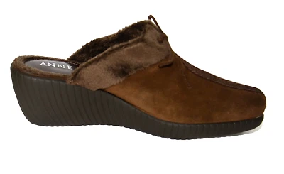 Nuevo ANNE KLEIN Zuecos de plataforma forrados de piel sintética zapatos mulas marrón gamuza Chet 10 Foto 1 de 4