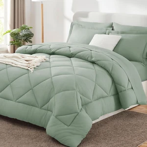 Full Size Comforter Sets Sage Green - 7 Pieces Bed in a Bag Full, Luxury Soft Be - Picture 1 of 8