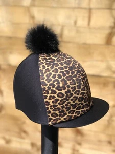 Riding hat silk fur Pom one Size Black cheetah print - Picture 1 of 23