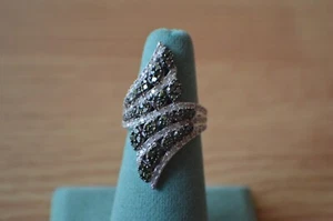 1.50ct Natural Green / White Diamond Bypass Ring Platinum over Fine Silver Sz 6 - Picture 1 of 13