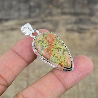 Elegante Pendente In Unakite In Argento Sterling 925 Per Regali Di Compleanno - Immagine 1 di 4